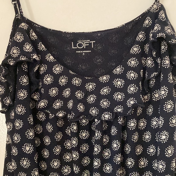 LOFT Navy Blue Adjustable Spaghetti Strap Top with White Accents. Size S EUC - Picture 4 of 6